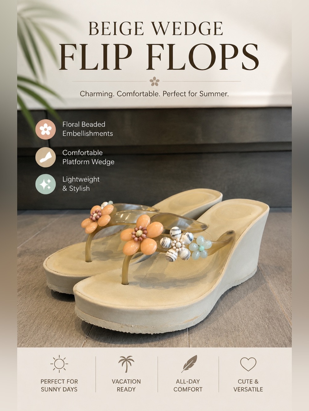 BCBGeneration Floral Jelly Wedge Sandals | Beige Platform Flip Flops